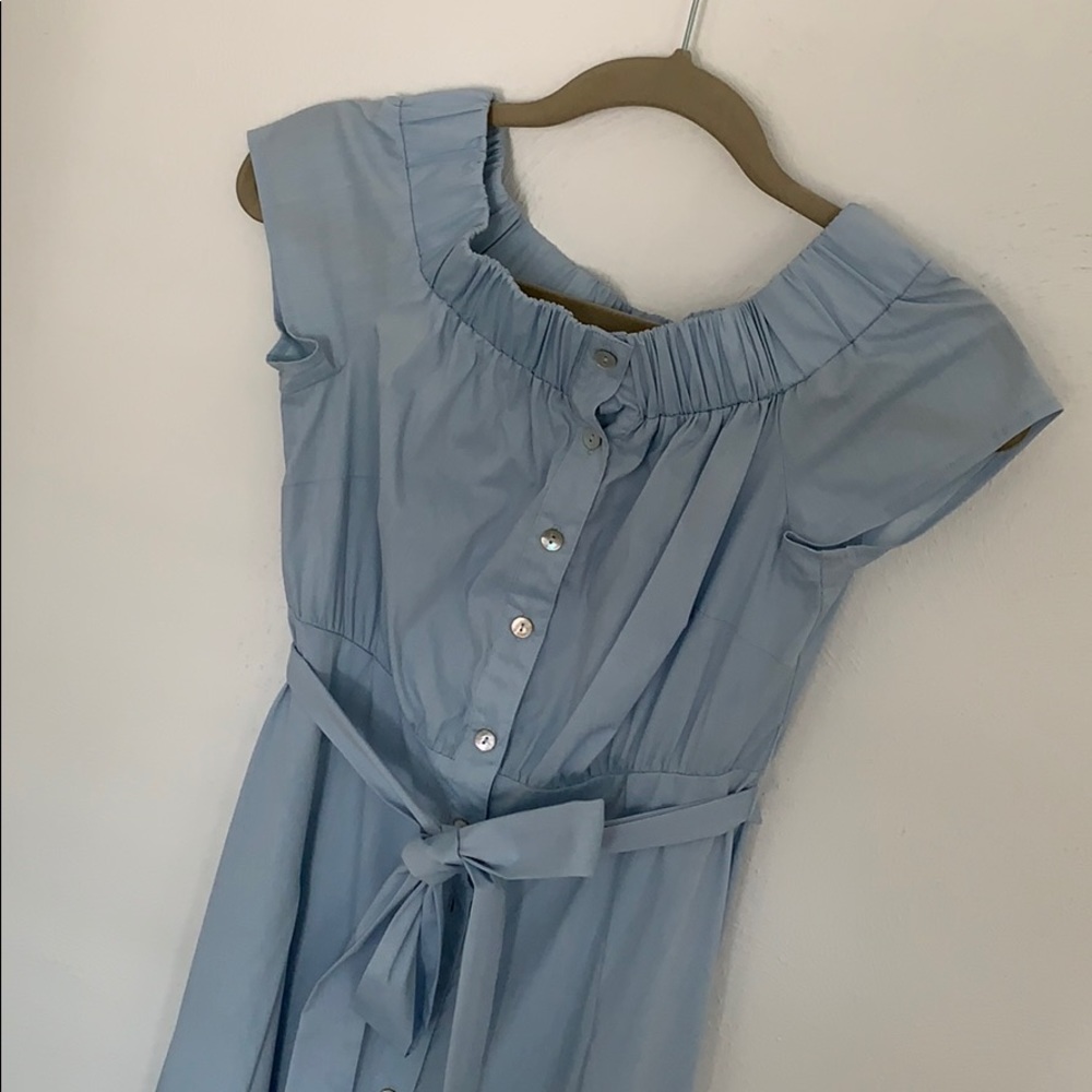 Off-the-shoulder blue midi dress